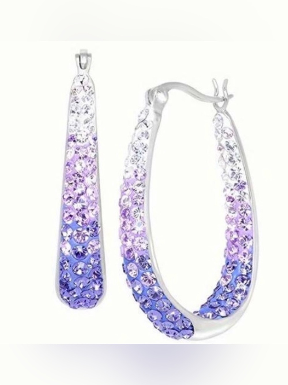 Silver-tone Purple Crystal Hoop Earrings Pave NEW